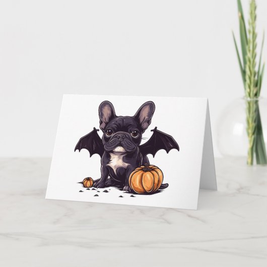 Happy Halloween Franse Bulldog Bat Wings Pumpkins Kaart (Voorkant)
