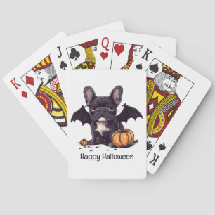 Happy Halloween Franse Bulldog Bat Wings Pumpkins Pokerkaarten