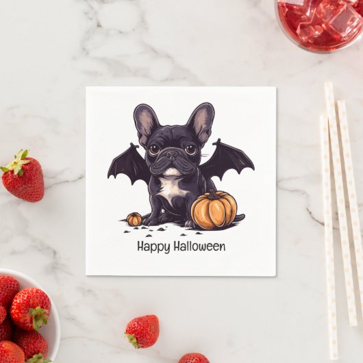 Happy Halloween Franse Bulldog Bat Wings Pumpkins Servet (Insitu)