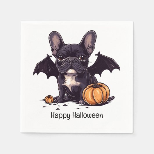 Happy Halloween Franse Bulldog Bat Wings Pumpkins Servet (Voorkant)