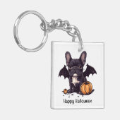 Happy Halloween Franse Bulldog Bat Wings Pumpkins Sleutelhanger (Voorkant Links)