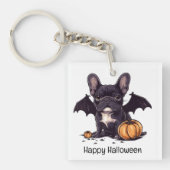 Happy Halloween Franse Bulldog Bat Wings Pumpkins Sleutelhanger (Voorkant)