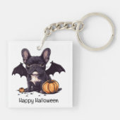 Happy Halloween Franse Bulldog Bat Wings Pumpkins Sleutelhanger (Achterkant)