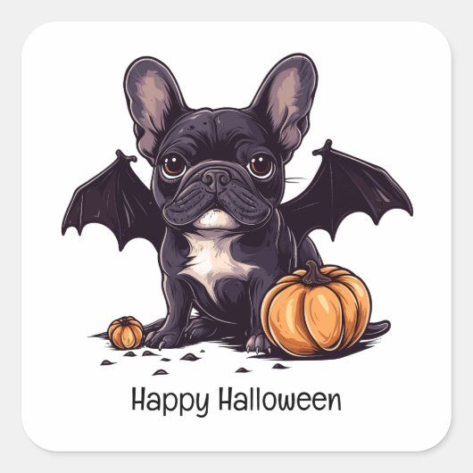 Happy Halloween Franse Bulldog Bat Wings Pumpkins Vierkante Sticker (Voorkant)