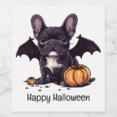 Happy Halloween Franse Bulldog Bat Wings Pumpkins Wijn Etiket (Enkel label)