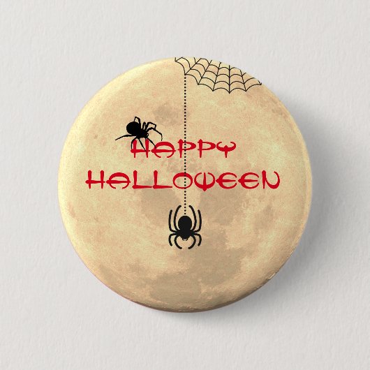 Happy Halloween Full Moon Spider Pin Button (Voorkant)