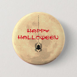 Happy Halloween Full Moon Spider Pin Button