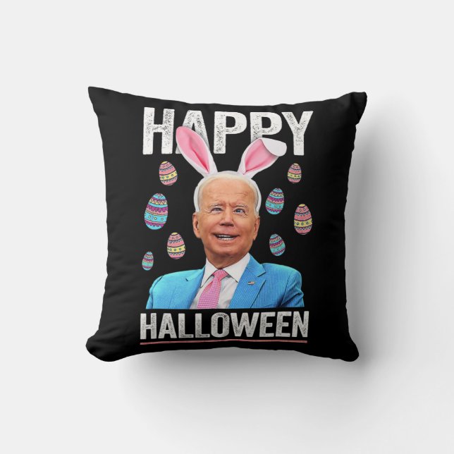 Happy Halloween Fun Biden Bunny Eggs voor Hallowee Kussen (Voorkant)