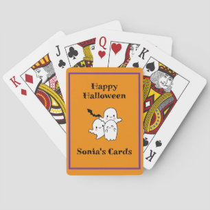 Happy Halloween Fun Ghost Bat Oranje Paarse Brug Pokerkaarten
