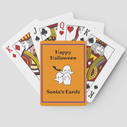 Happy Halloween Fun Ghost Bat Oranje Paarse Brug Pokerkaarten (Achterkant)