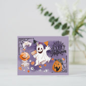 Happy Halloween. Fun Ghost, Jack O'Lantern Briefkaart (Staand voorkant)