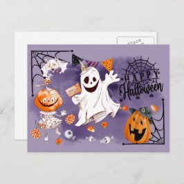 Happy Halloween. Fun Ghost, Jack O'Lantern Briefkaart
