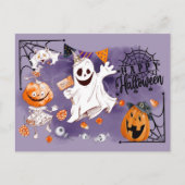 Happy Halloween. Fun Ghost, Jack O'Lantern Briefkaart (Voorkant)