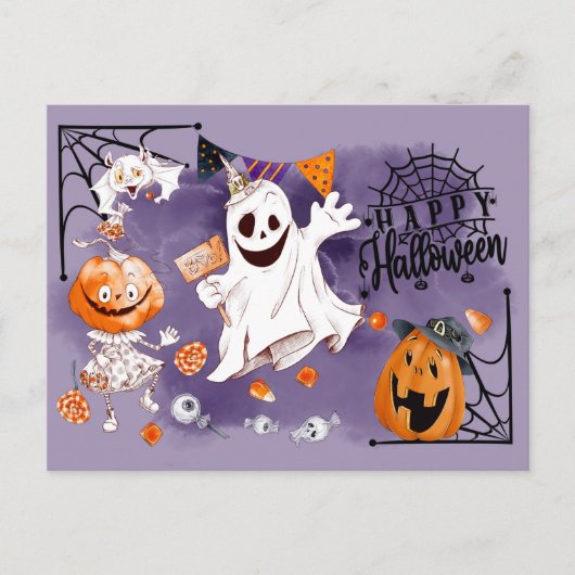 Happy Halloween. Fun Ghost, Jack O'Lantern Briefkaart (Voorkant)