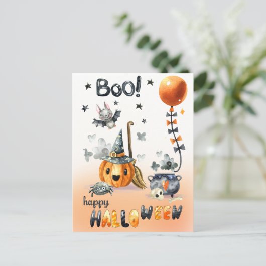 Happy Halloween. Fun Jack O'Lantern en Little Bat Briefkaart (Staand voorkant)