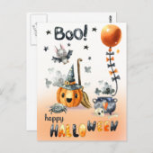 Happy Halloween. Fun Jack O'Lantern en Little Bat Briefkaart (Voorkant / Achterkant)
