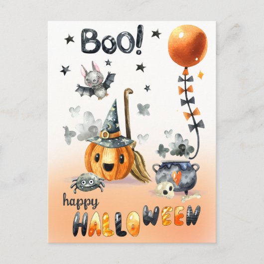 Happy Halloween. Fun Jack O'Lantern en Little Bat Briefkaart (Voorkant)