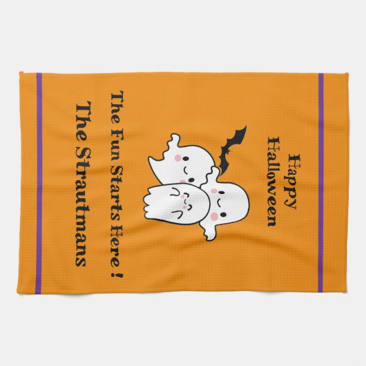 Happy Halloween Fun PERSONALISEREN Ghost Bat Sinaa Theedoek (Horizontaal)