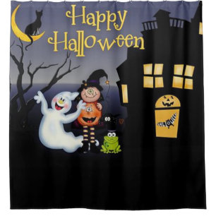 Happy Halloween Fun Spooky Friends Douchegordijn