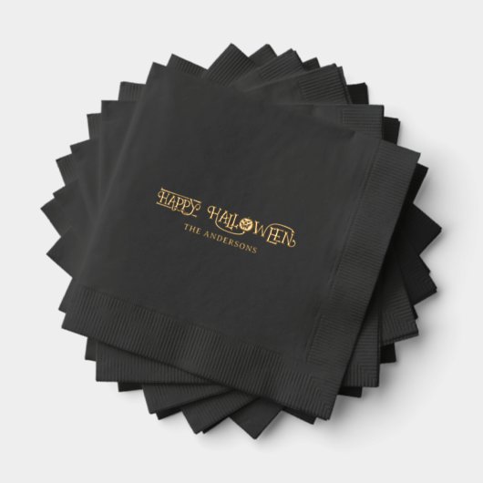 Happy Halloween Funky Typografie Familienaam Zwart Folie Servetten (Insitu (Gestapeld))
