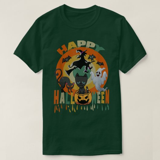 Happy Halloween Funny Black Cat Pumpkin Witch Ghos T-shirt (Design voorkant)