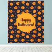 Happy Halloween Funny Cute Pumpkins Pattern Canvas Afdruk (Insitu (Houten vloer))