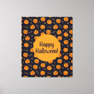 Happy Halloween Funny Cute Pumpkins Pattern Canvas Afdruk