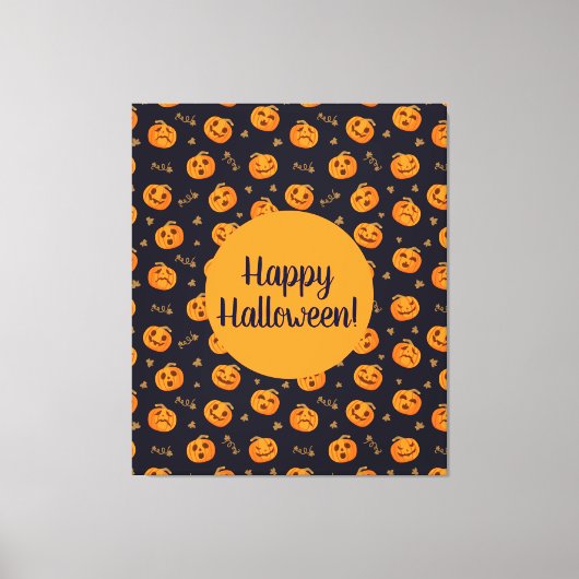 Happy Halloween Funny Cute Pumpkins Pattern Canvas Afdruk (Voorkant)