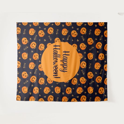 Happy Halloween Funny Cute Pumpkins Pattern Wandkleed (Voorkant (horizontaal))