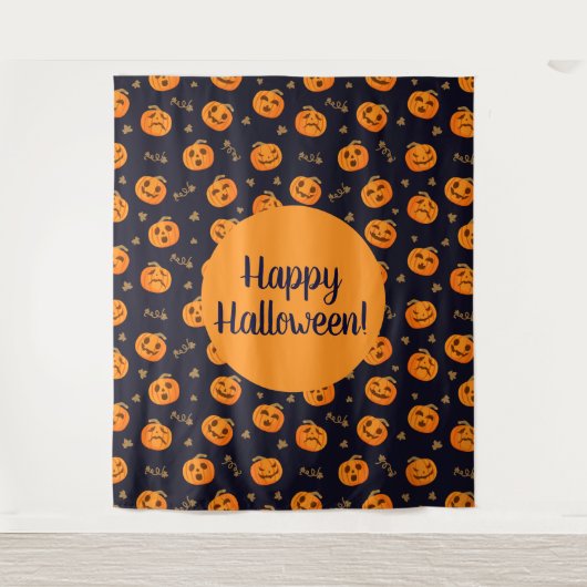 Happy Halloween Funny Cute Pumpkins Pattern Wandkleed (Voorkant)