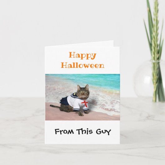 Happy Halloween Funny Humor Cute Cat Costume Foto Kaart (Voorkant)