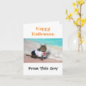 Happy Halloween Funny Humor Cute Cat Costume Foto Kaart (Gele Bloem)