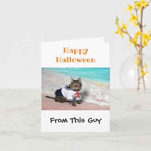 Happy Halloween Funny Humor Cute Cat Costume Foto Kaart (Gele Bloem)