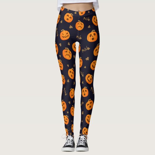 Happy Halloween Funny Oranje Pumpkins Pattern Leggings (Voorkant)