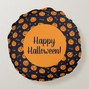 Happy Halloween Funny Oranje Pumpkins Pattern Rond Kussen