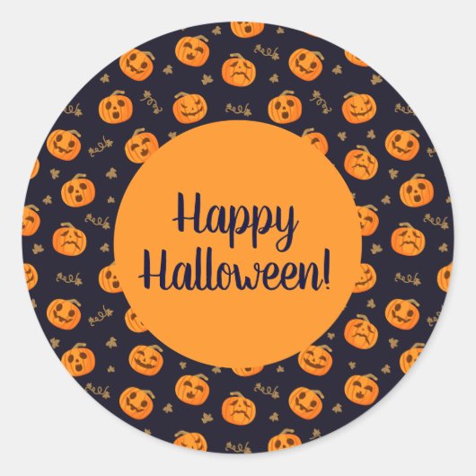 Happy Halloween Funny Oranje Pumpkins Pattern Ronde Sticker (Voorkant)