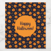 Happy Halloween Funny Oranje Pumpkins Pattern Wijn Etiket (Enkel label)