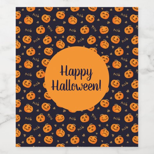 Happy Halloween Funny Oranje Pumpkins Pattern Wijn Etiket (Enkel label)