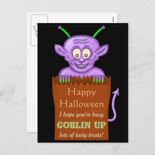 Happy Halloween Funny Paarse Goblin Pun Feestdagenkaart (Voorkant / Achterkant)