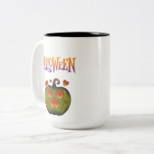 Happy Halloween funny Pumpkin  Tweekleurige Koffiemok (Voorkant links)