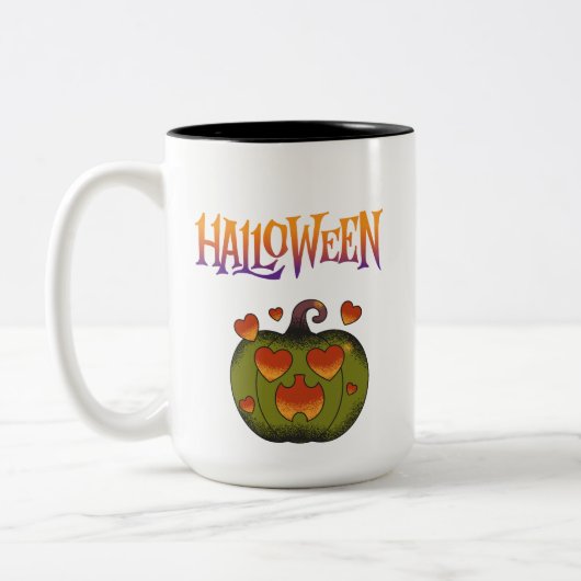 Happy Halloween funny Pumpkin  Tweekleurige Koffiemok (Links)