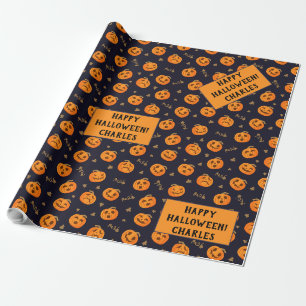 Happy Halloween Funny Scary Oranje Pumpkin Patroon Cadeaupapier