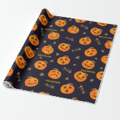 Happy Halloween Funny Scary Oranje Pumpkin Patroon Cadeaupapier (Uitgerold)