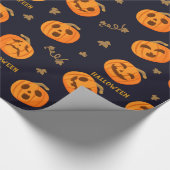 Happy Halloween Funny Scary Oranje Pumpkin Patroon Cadeaupapier (Hoek)