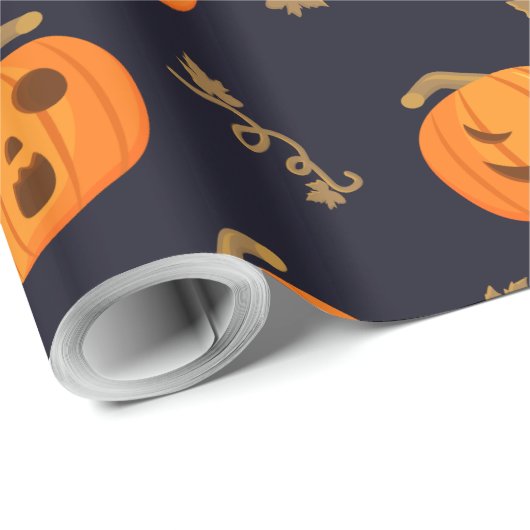 Happy Halloween Funny Scary Oranje Pumpkin Patroon Cadeaupapier (Rol Hoek)