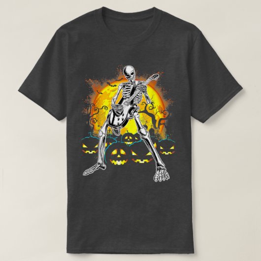 Happy Halloween Funny Skeleton Playing Guitar Pump T-shirt (Design voorkant)