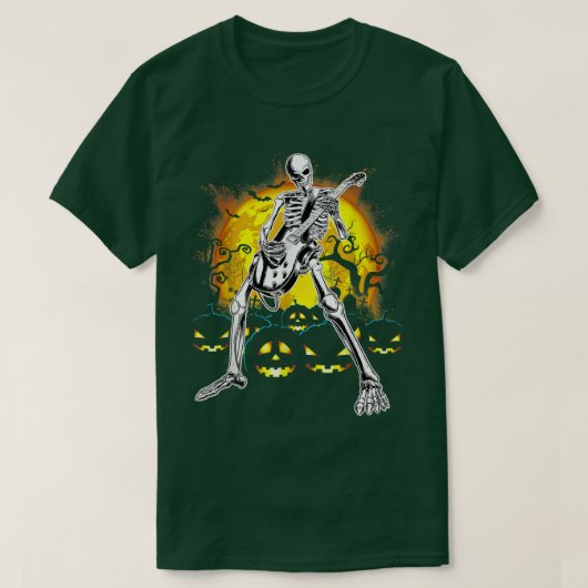 Happy Halloween Funny Skeleton Playing Guitar Pump T-shirt (Design voorkant)