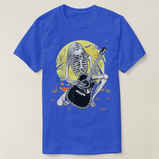 Happy Halloween Funny Skeleton Speling Guitar Pump T-shirt (Design voorkant)