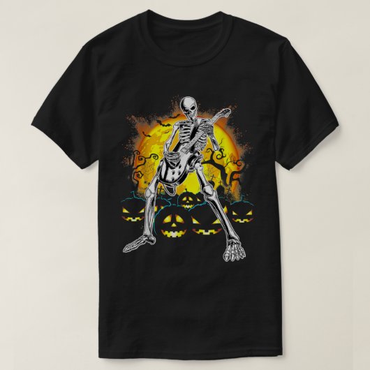 Happy Halloween Funny Skeleton Speling Guitar Pump T-shirt (Design voorkant)