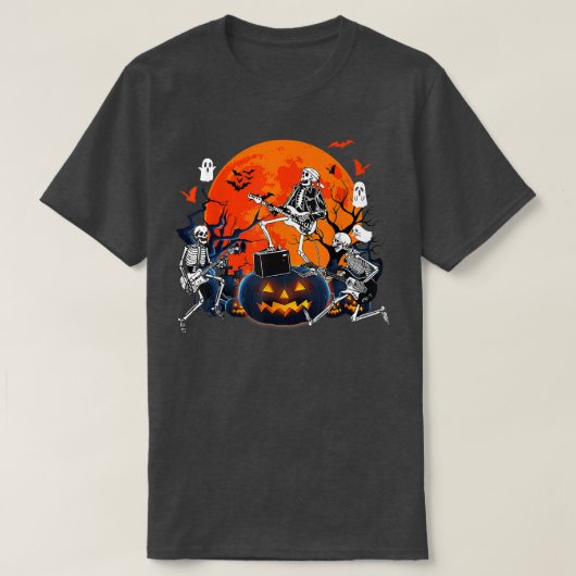 Happy Halloween Funny Skeleton Speling Guitar Pump T-shirt (Design voorkant)